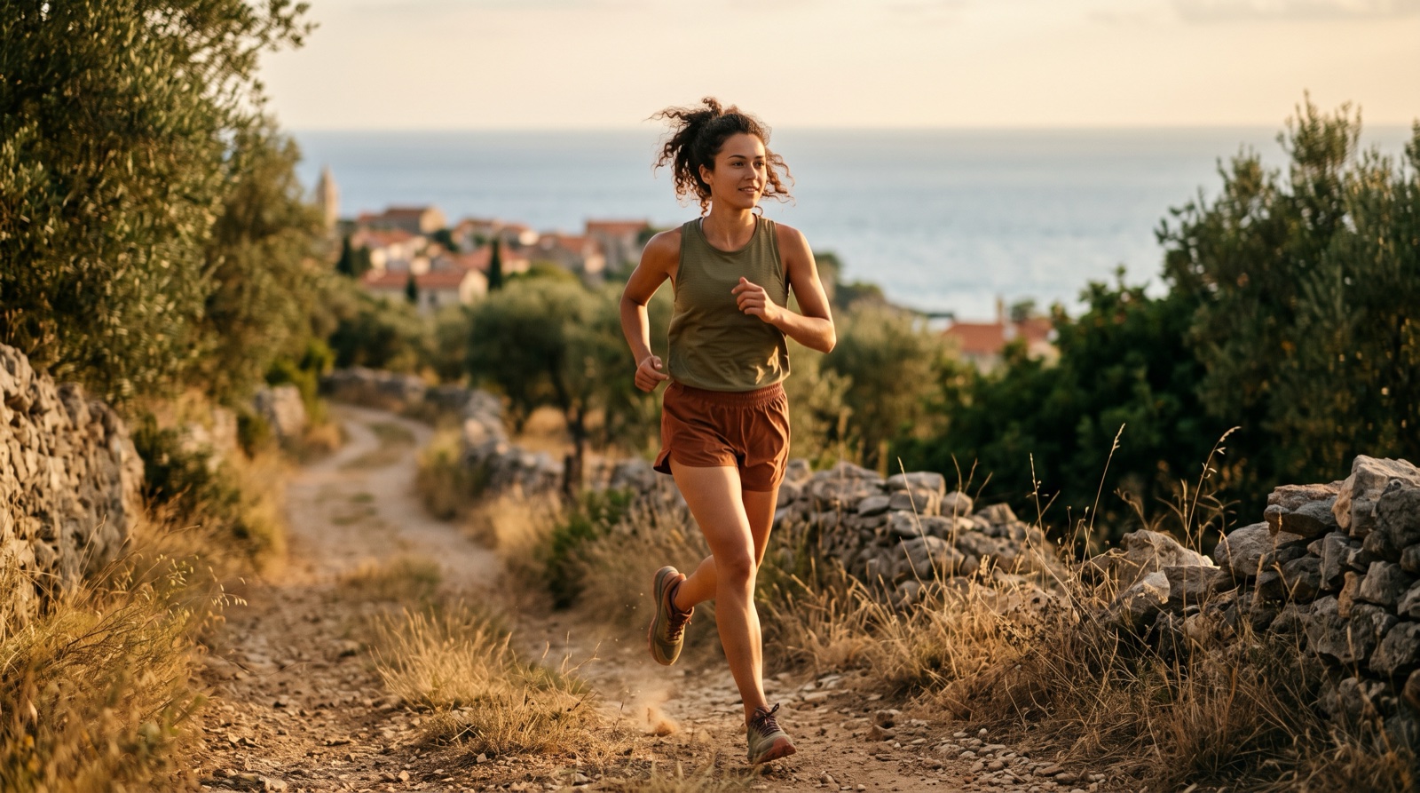 Persona corriendo al atardecer con luz dorada